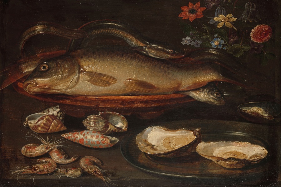 Clara Peeters. Bodegón con cangrejo, camarones y langosta, óleo sobre tabla, Museo de Bellas Artes de Houston.